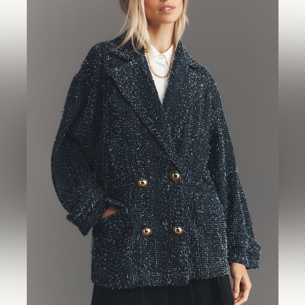 Anthropologie Maeve Needle Punched Denim Blazer